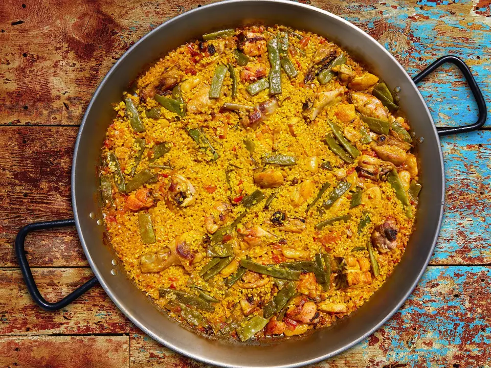 Paella from Spain chicken and rabbit rice recipe from Valencia